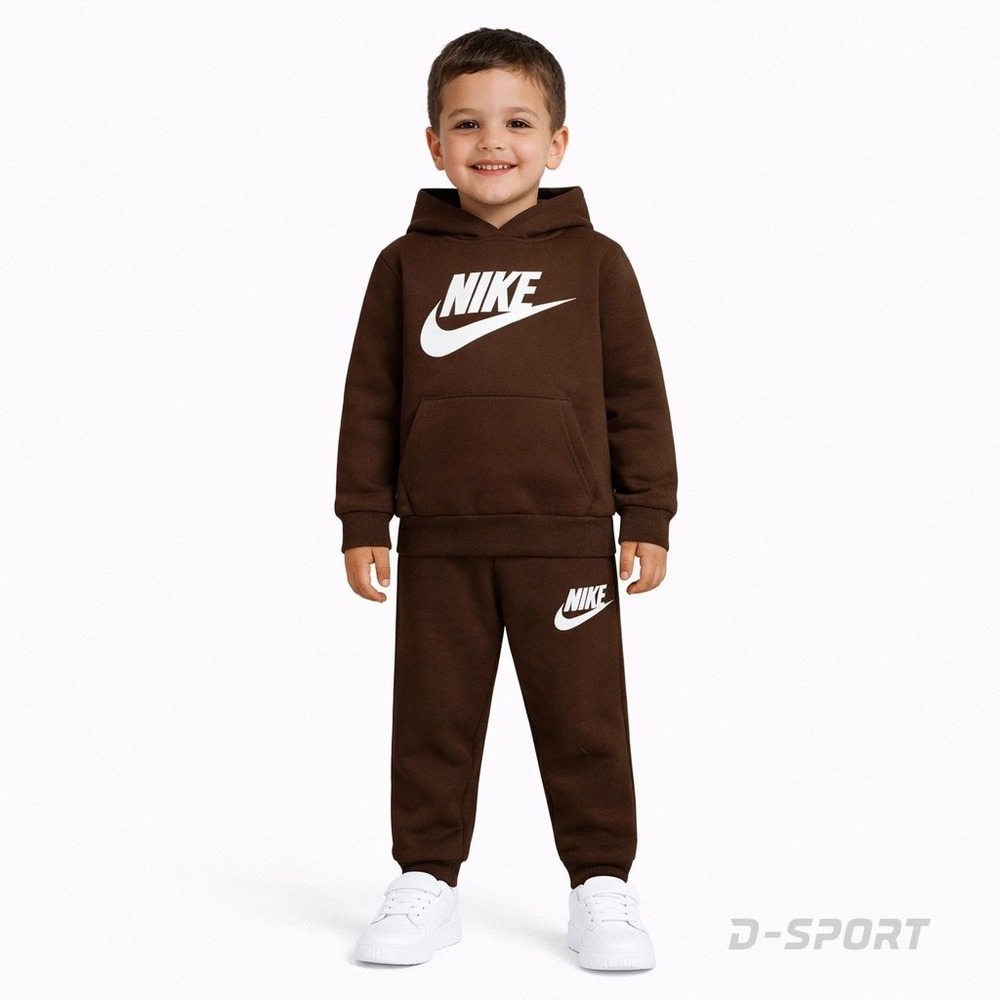 Nike Kids Brown Fleece Hoodie and Joggers Tracksuit Set 4T Futura Logo